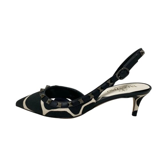 VALENTINOGARAVANI - Black Beige Canvas Leather Women's Sandals 216-080525 - Picture 1 of 6